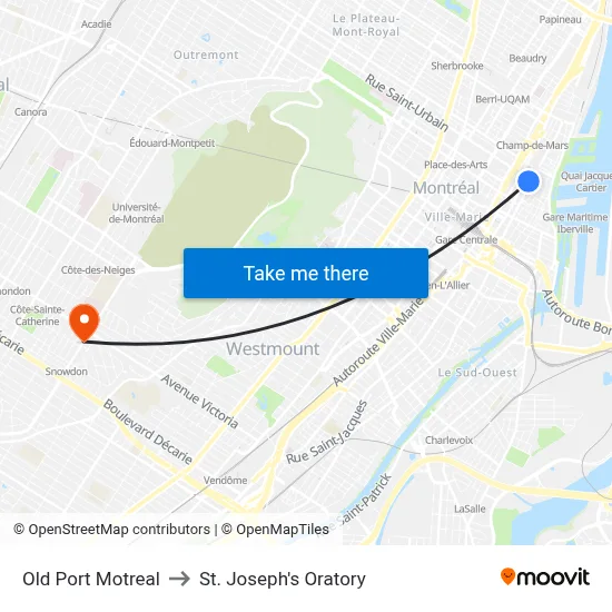 Old Port Motreal to St. Joseph's Oratory map