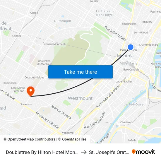 Doubletree By Hilton Hotel Montreal to St. Joseph's Oratory map