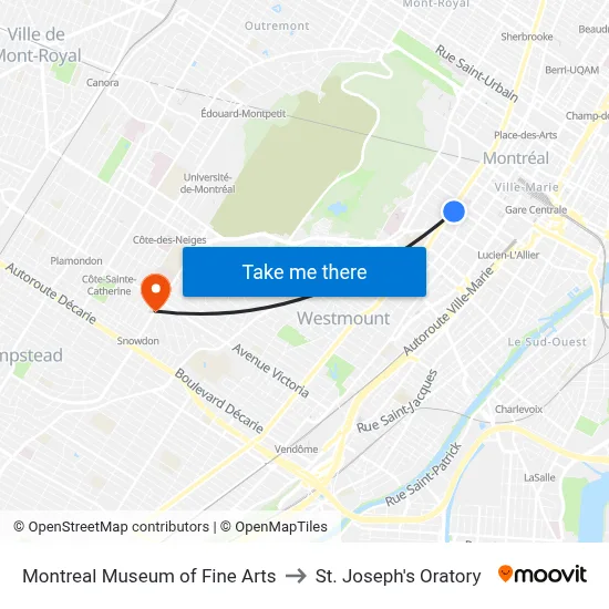 Montreal Museum of Fine Arts to St. Joseph's Oratory map