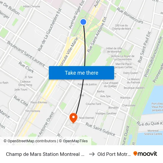 Champ de Mars Station Montreal Metro to Old Port Motreal map