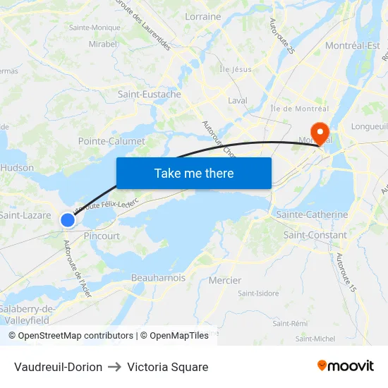 Vaudreuil-Dorion to Victoria Square map