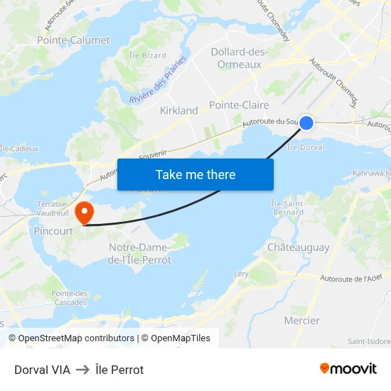 Dorval VIA to Île Perrot map