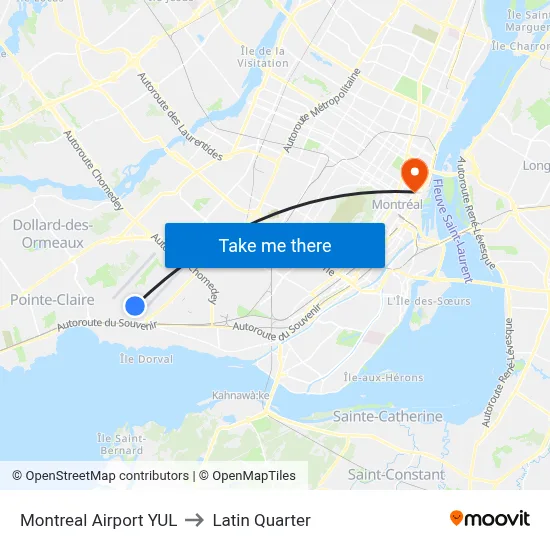 Montreal Airport YUL to Latin Quarter map