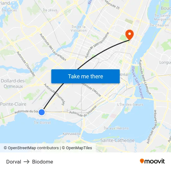 Dorval to Biodome map