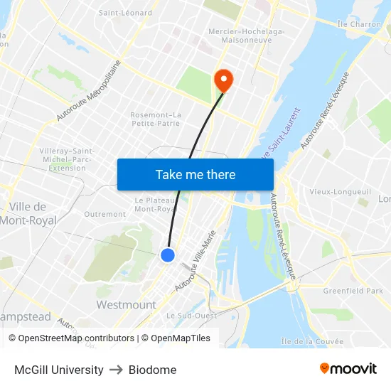 McGill University to Biodome map