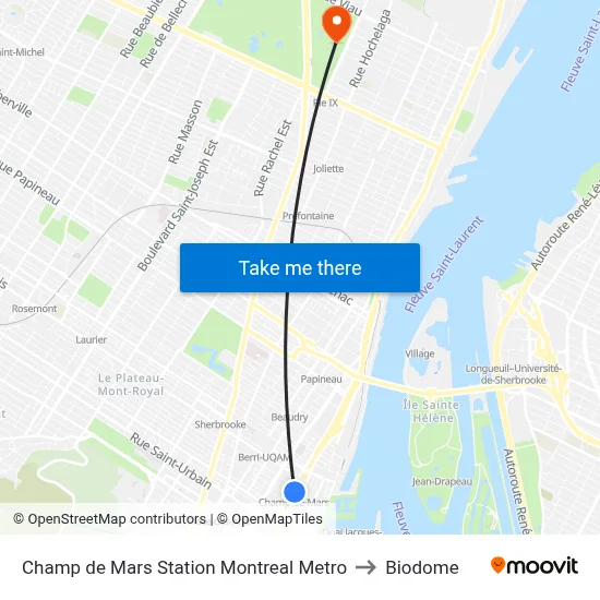 Champ de Mars Station Montreal Metro to Biodome map