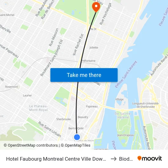 Hotel Faubourg Montreal Centre Ville Downtown Montréal to Biodome map