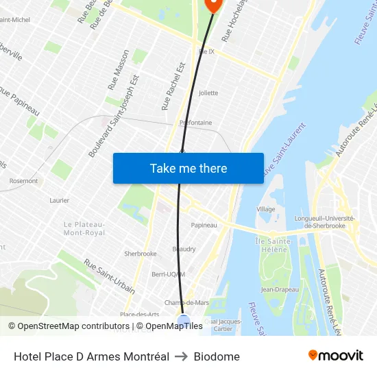 Hotel Place D Armes Montréal to Biodome map