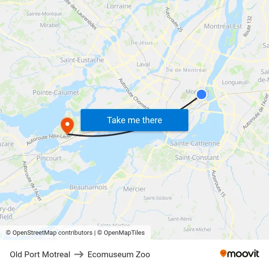 Old Port Motreal to Ecomuseum Zoo map
