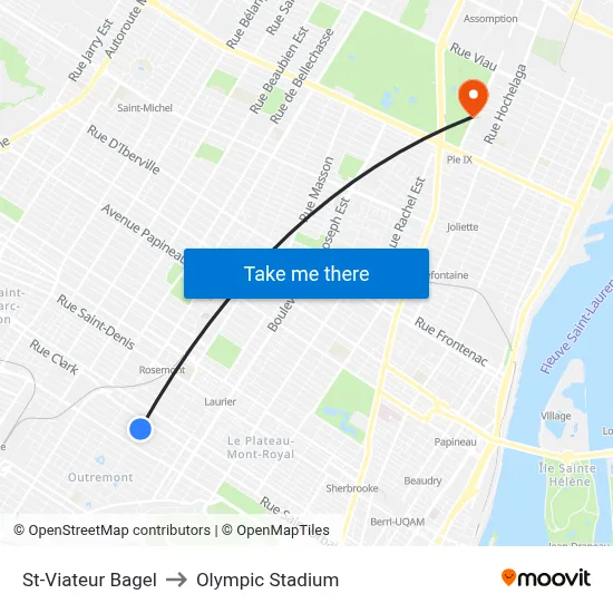 St-Viateur Bagel to Olympic Stadium map