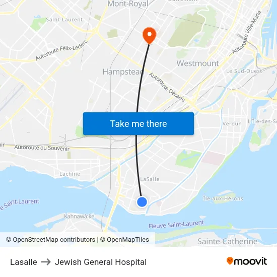 Lasalle to Jewish General Hospital map