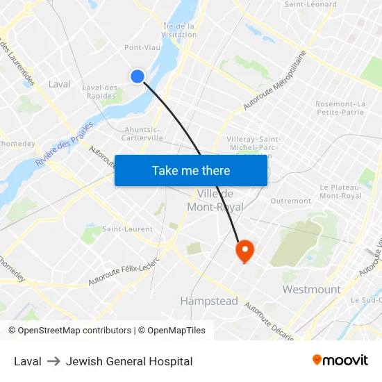 Laval to Jewish General Hospital map
