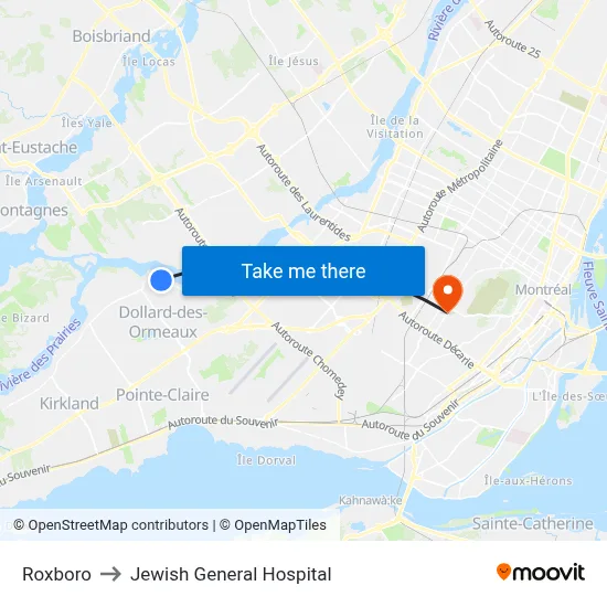 Roxboro to Jewish General Hospital map