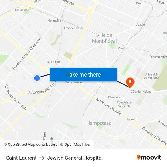 Saint-Laurent to Jewish General Hospital map