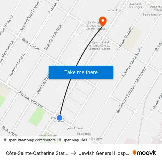 Côte-Sainte-Catherine Station to Jewish General Hospital map