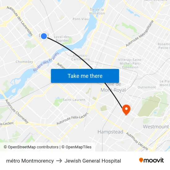 métro Montmorency to Jewish General Hospital map