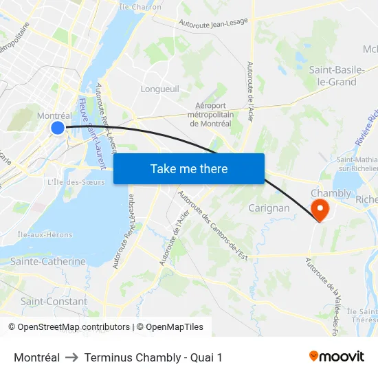 Montréal to Terminus Chambly - Quai 1 map