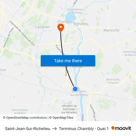 Saint-Jean-Sur-Richelieu to Terminus Chambly - Quai 1 map