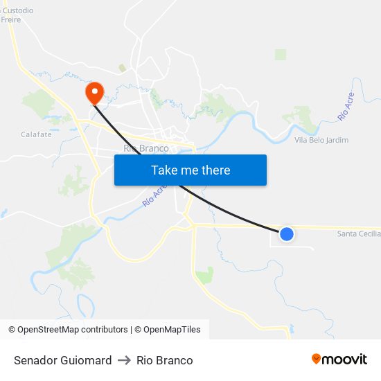 Senador Guiomard to Rio Branco map