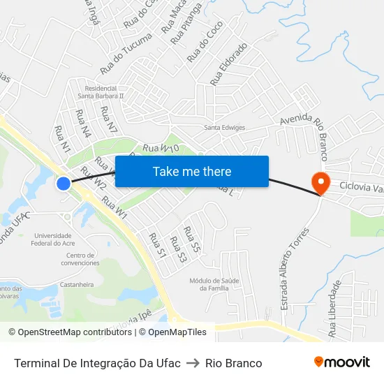 Terminal De Integração Da Ufac to Rio Branco map
