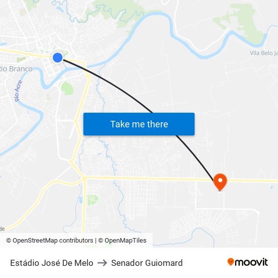 Estádio José De Melo to Senador Guiomard map