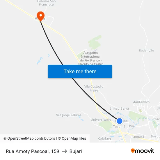 Rua Amoty Pascoal, 159 to Bujari map