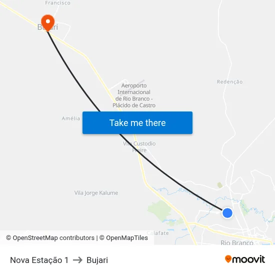 Nova Estação 1 to Bujari map