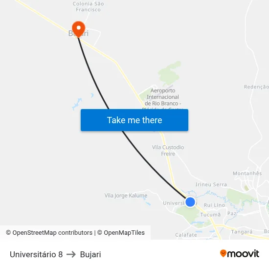Universitário 8 to Bujari map