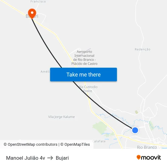 Manoel Julião 4v to Bujari map