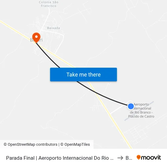 Parada Final | Aeroporto Internacional Do Rio Branco - Plácido De Castro to Bujari map