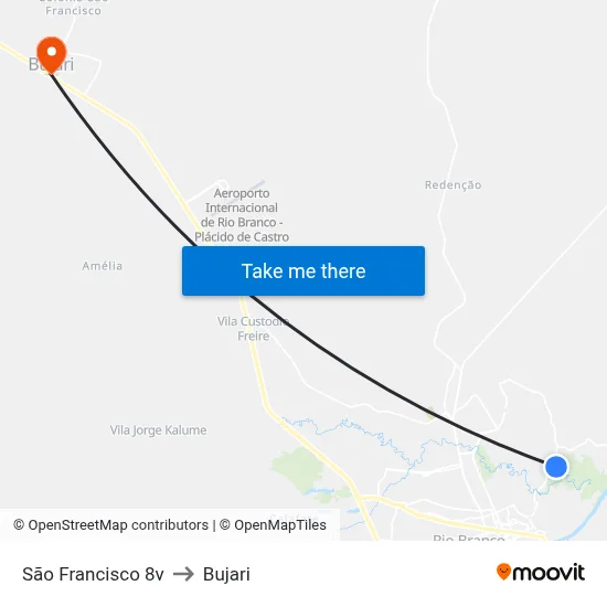 São Francisco 8v to Bujari map