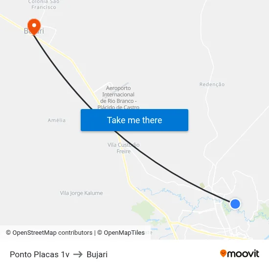 Ponto Placas 1v to Bujari map