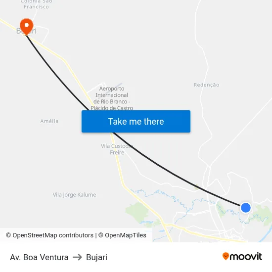 Av. Boa Ventura to Bujari map