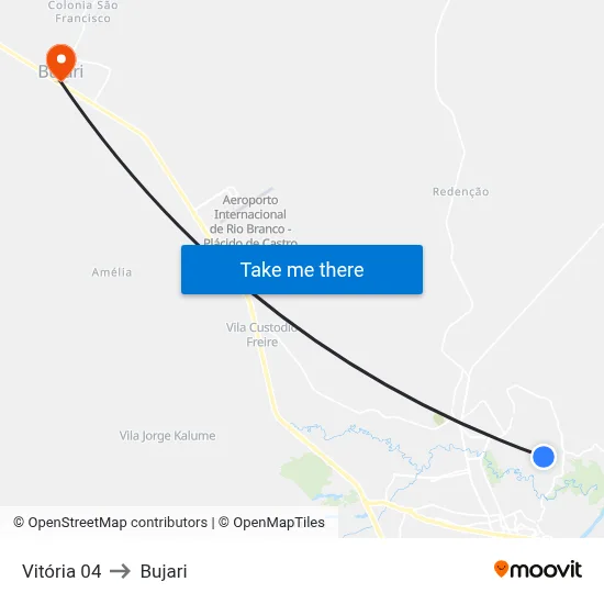 Vitória 04 to Bujari map