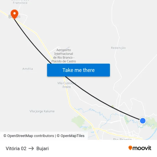 Vitória 02 to Bujari map