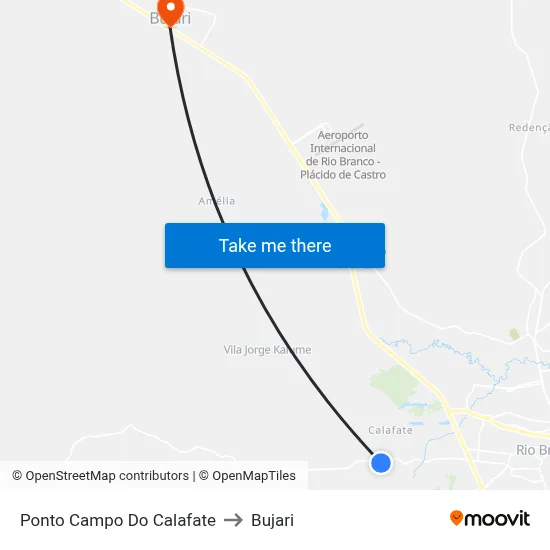 Ponto Campo Do Calafate to Bujari map