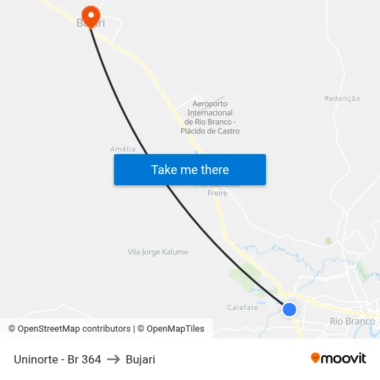 Uninorte - Br 364 to Bujari map