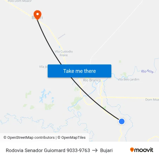 Rodovia Senador Guiomard 9033-9763 to Bujari map