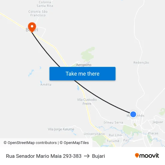Rua Senador Mario Maia 293-383 to Bujari map