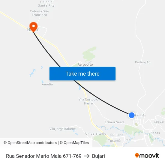 Rua Senador Mario Maia 671-769 to Bujari map