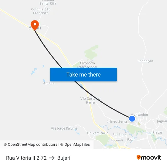 Rua Vitória II 2-72 to Bujari map