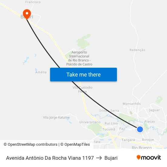 Avenida Antônio Da Rocha Viana 1197 to Bujari map