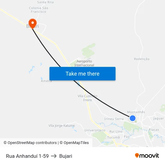 Rua Anhanduí 1-59 to Bujari map