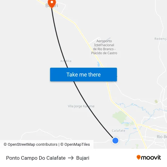 Ponto Campo Do Calafate to Bujari map