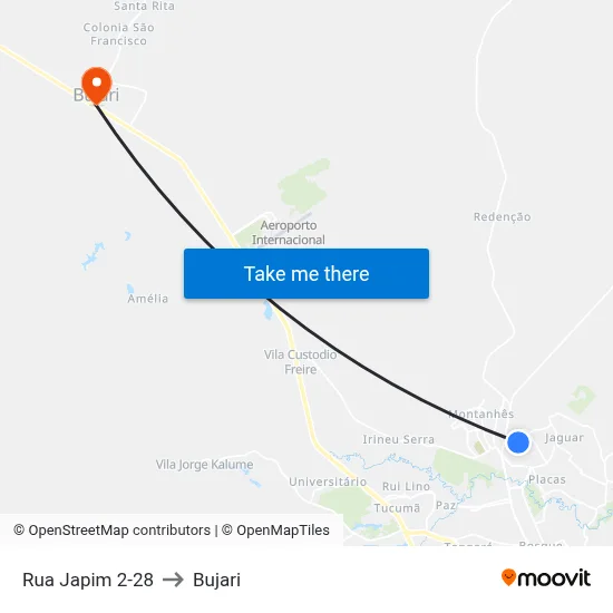 Rua Japim 2-28 to Bujari map