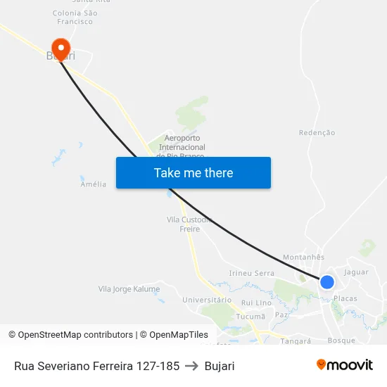 Rua Severiano Ferreira 127-185 to Bujari map