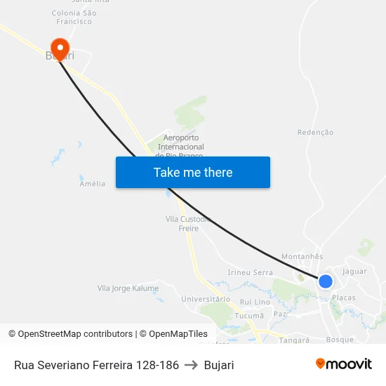 Rua Severiano Ferreira 128-186 to Bujari map
