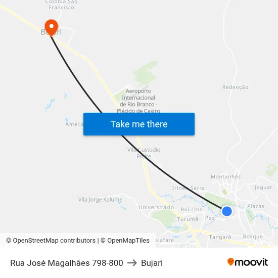 Rua José Magalhães 798-800 to Bujari map