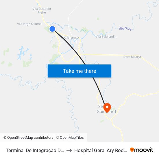 Terminal De Integração Da Ufac to Hospital Geral Ary Rodrigues map