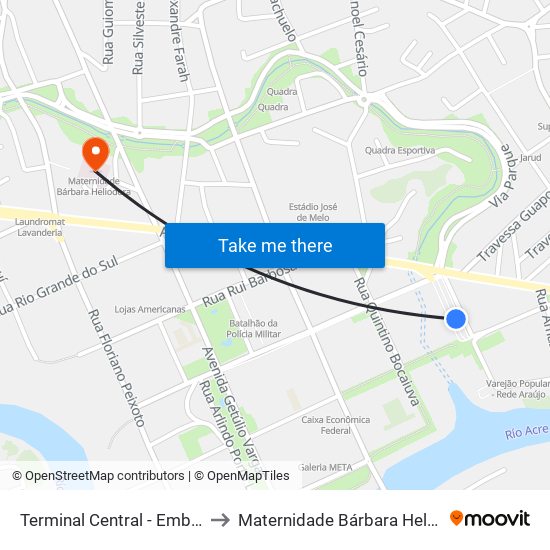 Terminal Central - Embarque to Maternidade Bárbara Heliodora map